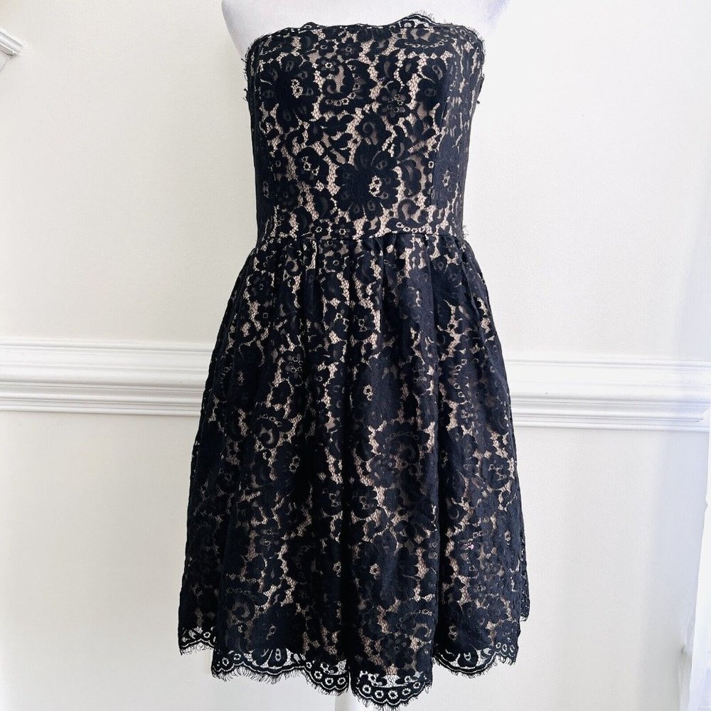 *New* Neiman Marcus Robert Rodriguez Black Lace over Nude Lining Dress ~ Size 14